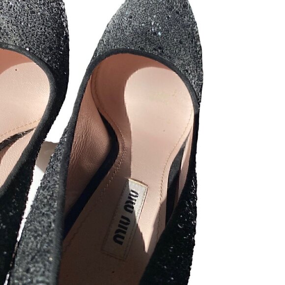Miu Miu Black Glitter Closed Toe Platform Shoes size EU 38.5 US 8.5 Barbie - Picture 14 of 14